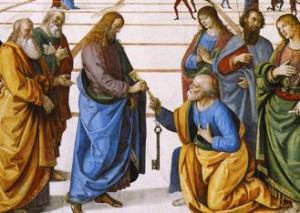 Christ Handing the Keys to St. Peter by Pietro Perugino (detail)